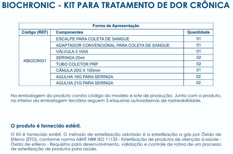 Especificações Técnicas BioChronic
